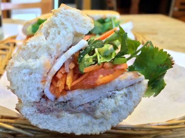 close up of special banh mi at viet cafe