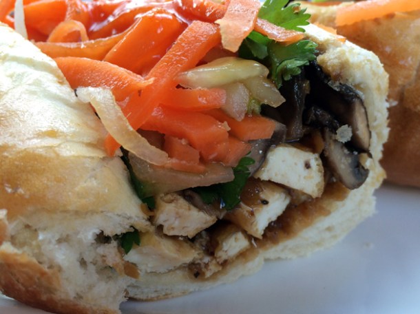 mushroom and tofu vietnamese baguette from la du du