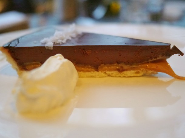 chocolate and salted caramel tart at 8 hoxton square