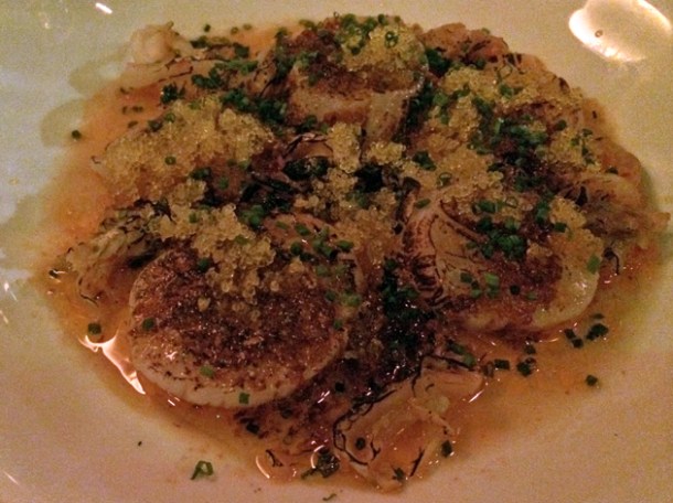scallop sashimi with kimchi butter at kurobuta