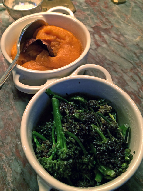 sweet potatoes and broccoli sides at chiltern firehouse