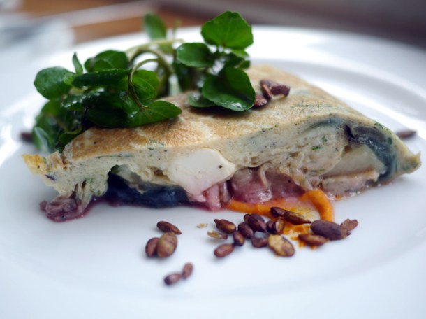purple potato, beet, onion and feta tortilla at the tapa room