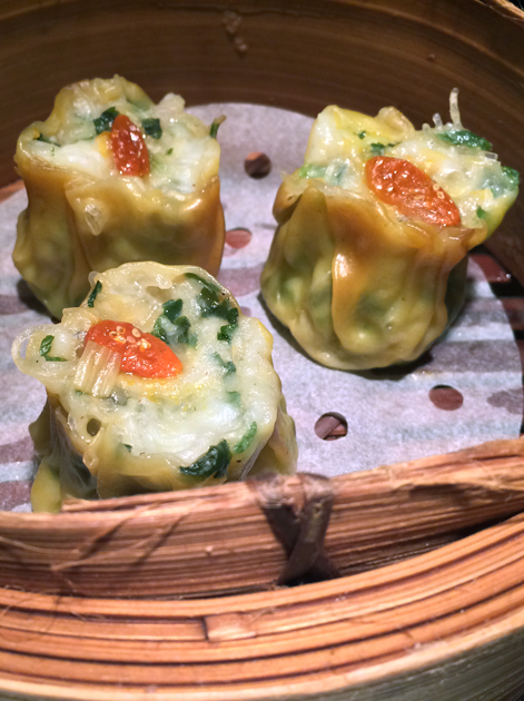 chicken, wasabi and mushroom dumplings at dim t