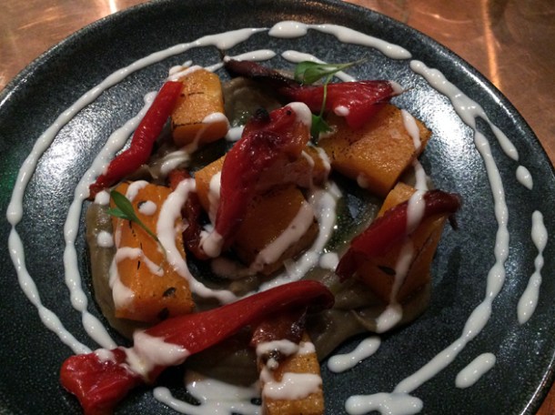 squash, peppers and aubergine at sixty four degrees london