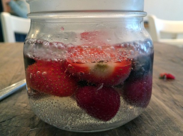 berries with elderflower and champagne jelly at bobo social