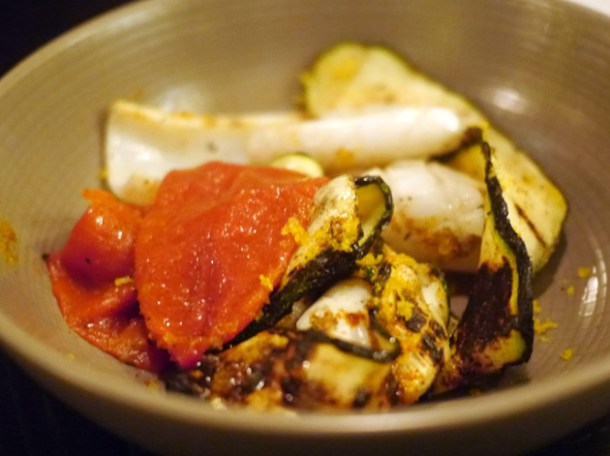 squid, courgette and roe at tredwells