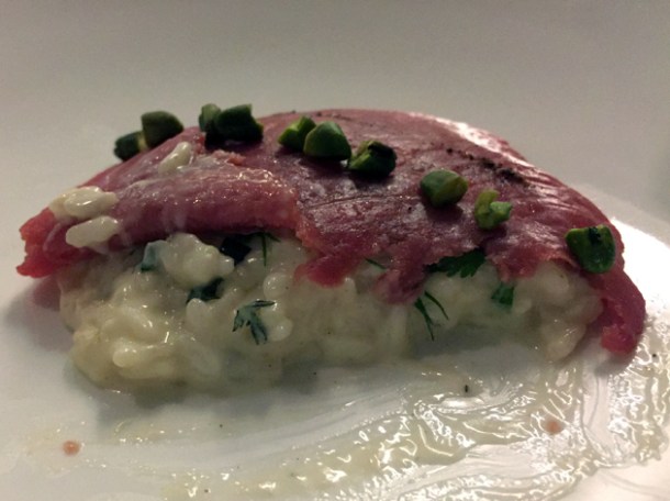 beef and Jamaican peppercorn risotto at metamorfosi rome