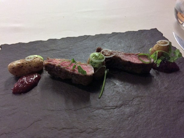 pork with parsley sauce, chutney and potatoes at metamorfosi