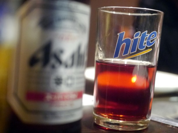 soju and asahi at jingogae