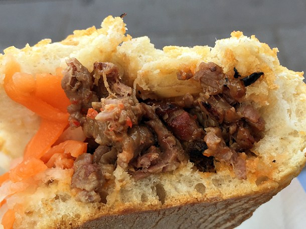 lemongrass beef banh mi at carrots and daikon