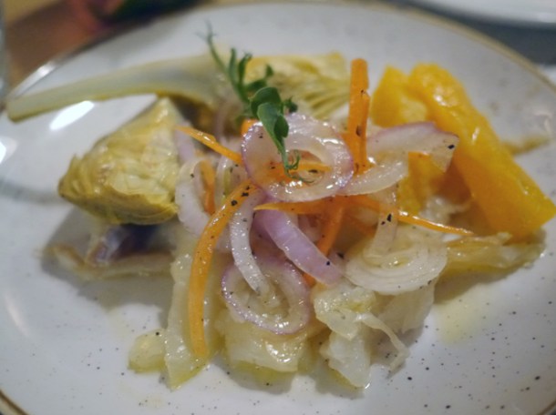 raw cod, orange and artichoke salad at morada brindisa asador
