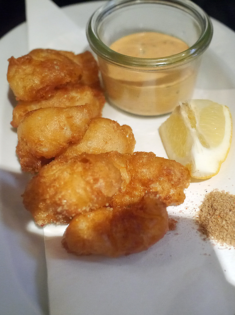 battered scampi at the duck and rice
