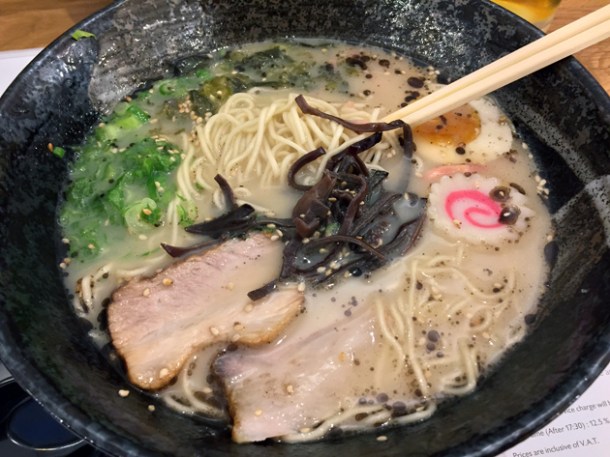 tonkotsu ramen with thin noodles at muga