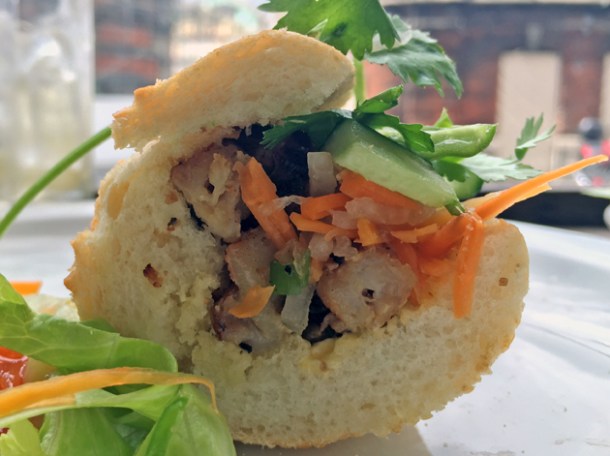 pork skewers banh mi at caphe pho