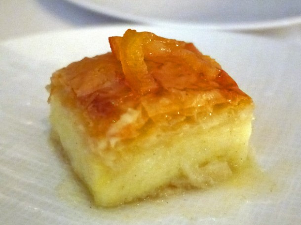 custard filo sandwich at milos london