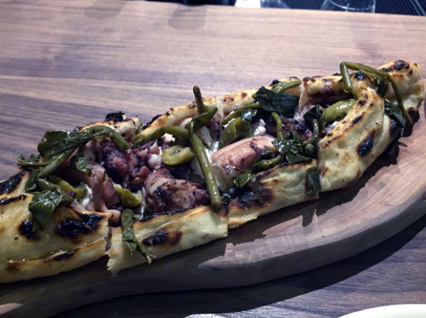 octopus, ricotta and caper pide at oklava