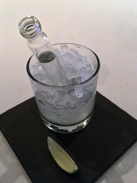 sprite in a test tube with lime jelly on lime skin at benazuza