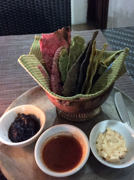 tortilla chips and sauces at tierra y cielo