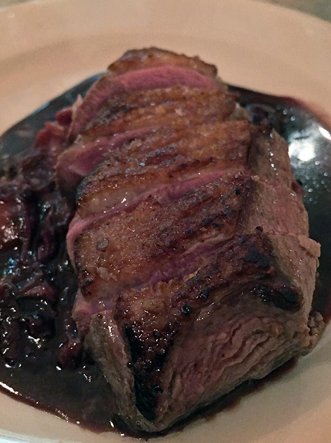 duck breast in rhubarb sauce at hill and szrok pub