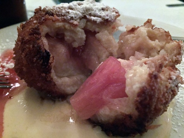 rhubarb filled deep fried rice pudding ball at hill and szrok pub