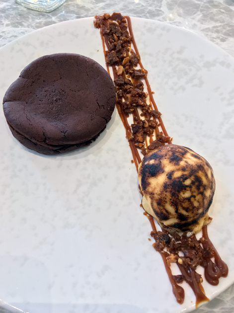 burnt marshmallow, chocolate fondant and peanut dessert at dickie fitz