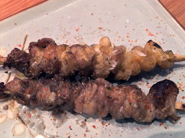 chicken skin yakitori at yumi izakaya