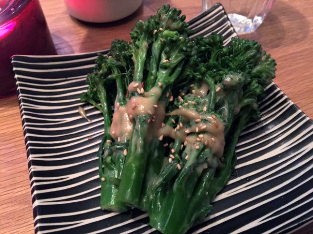 chilled broccoli with sesame dressing at yumi izakaya