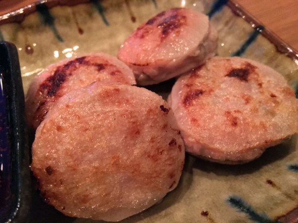 pan fried pork, ginger and daikon at yumi izakaya