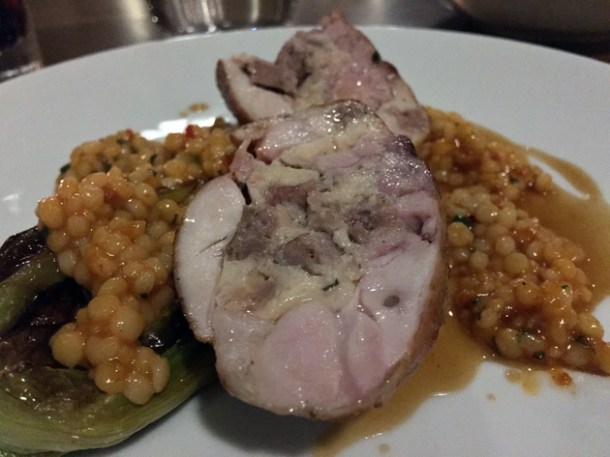 sausage stuffed rabbit leg with fregola special at osteria barbican