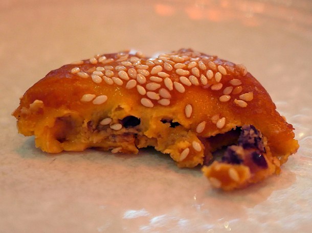 sweet potato cake topped with sesame seeds at the sichuan