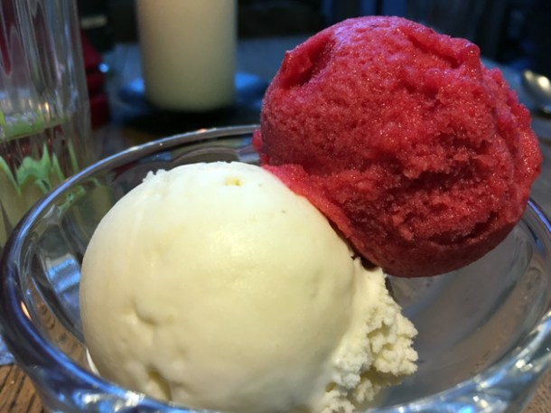 cherry sorbet and cornflake ice cream at BBQ Whisky Beer at the grey horse kingston