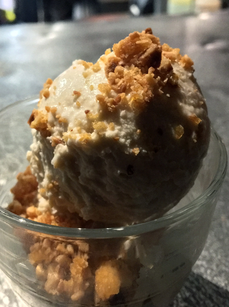 toasted oak ice cream with salted hazelnut praline at smokestak