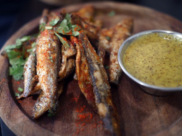 whitebait with mustard sauce at calcutta street