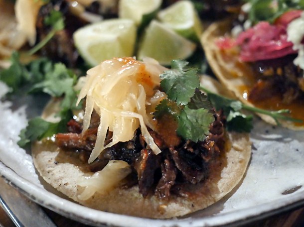 beef short rib tacos at breddos tacos