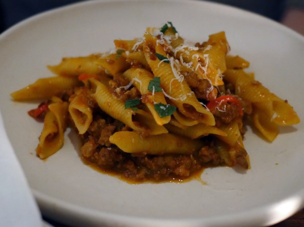 garganelli with pork sausage ragu at luca