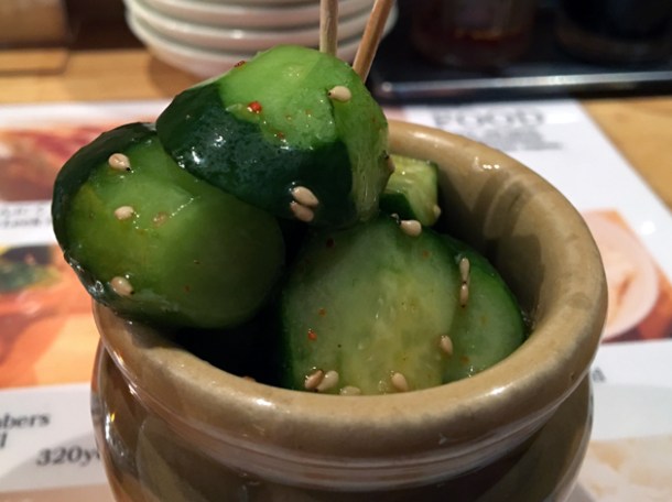 pickled cucumbers at hohei gyoza