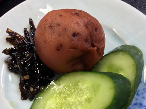 umeboshi and other japanese pickles at ryokan adumaya