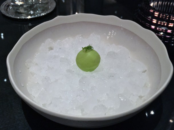 citrus sphere amuse bouche at le dame de pic london