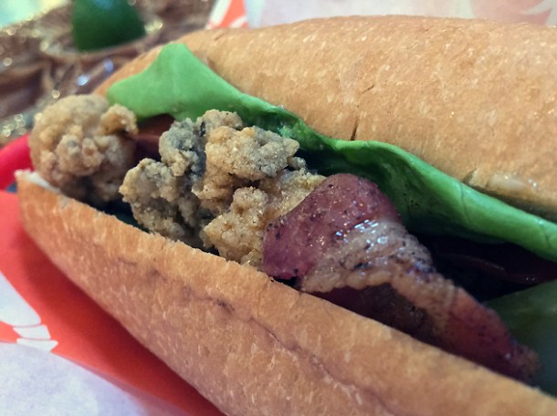 peacemaker bacon and deep-fried oysters sandwich at plaquemine lock