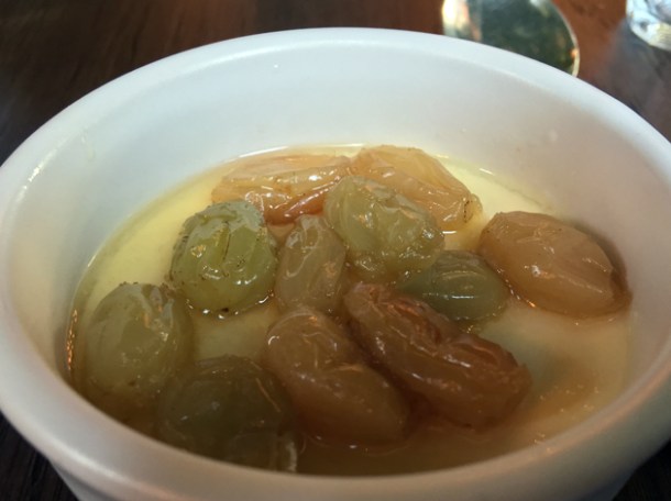 caramel pudding with pickled raisins at the wigmore