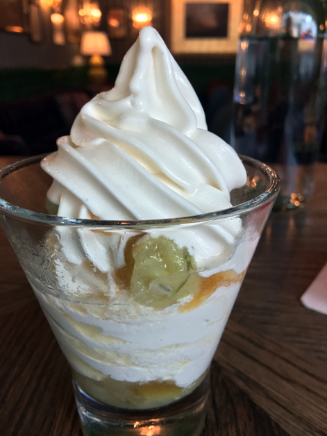 soft serve ice cream with honey, mead and gooseberries at the wigmore