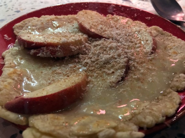 sweet roti with apple and condensed milk at temper city