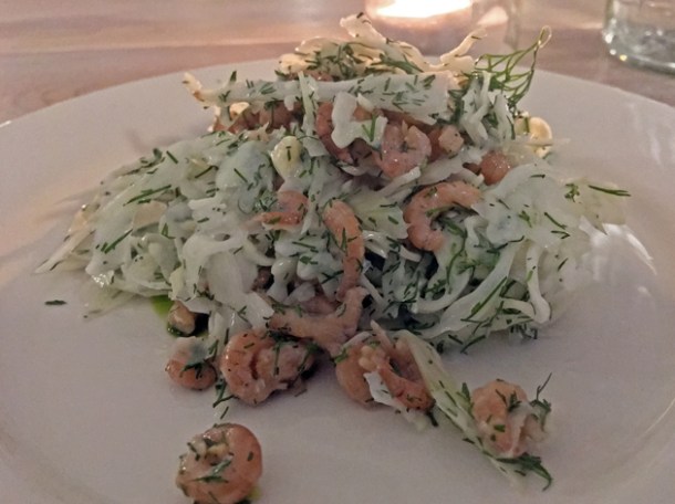 shrimp, fennel and buttermilk salad at coal rooms peckham