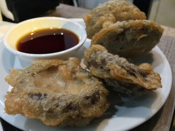 battered fried shiitake mushrooms at gilly's fry bar