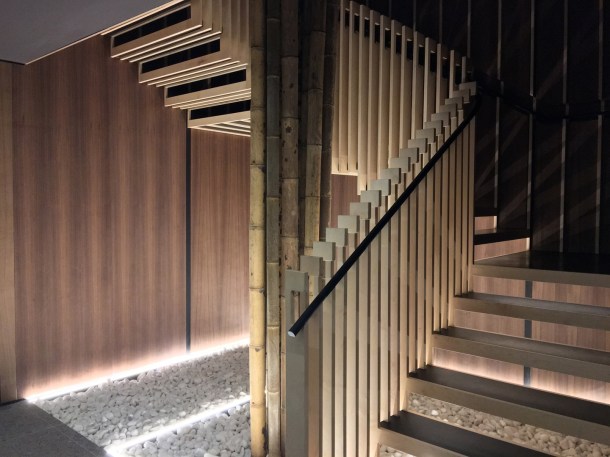 zen rock garden stairwell at yen the strand