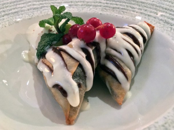 chocolate samosa chaat at bombay bustle