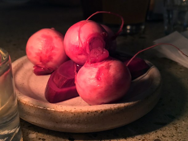 pickled radishes and beetroot at little duck picklery
