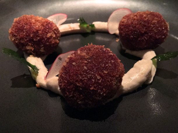 beetroot and peanut butter vadai at indian accent london