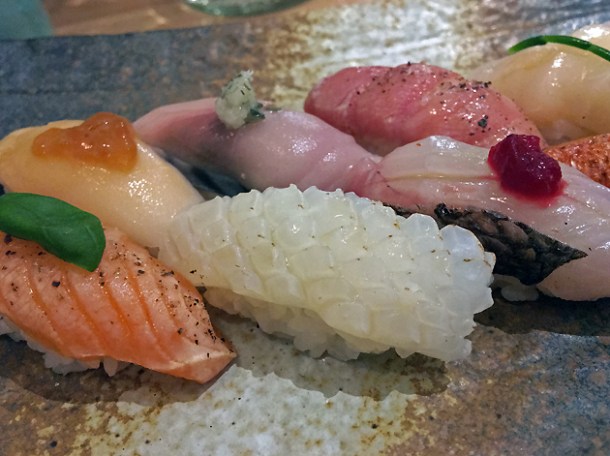 squid nigiri at sushi atelier