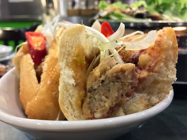 pork ball banh mi at mrs le's